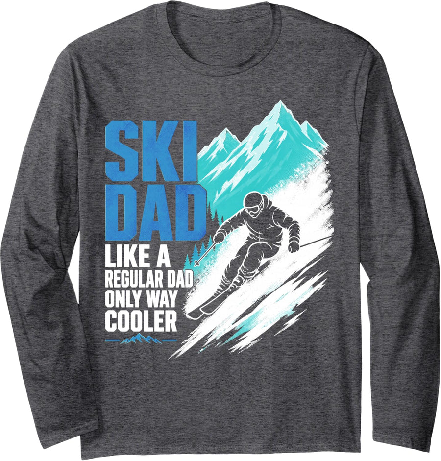 Skiing Dad Winter Sports Father Skier Long Sleeve T-Shirt - Adult Unisex Dark Heather Grey