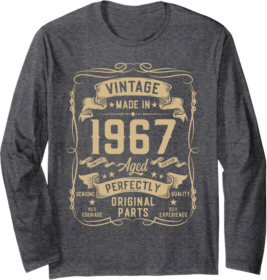 Vintage 1967 59yr 59th Birthday Gifts for Men 59 Years Old Long Sleeve T-Shirt - Adult Unisex Dark Heather Grey