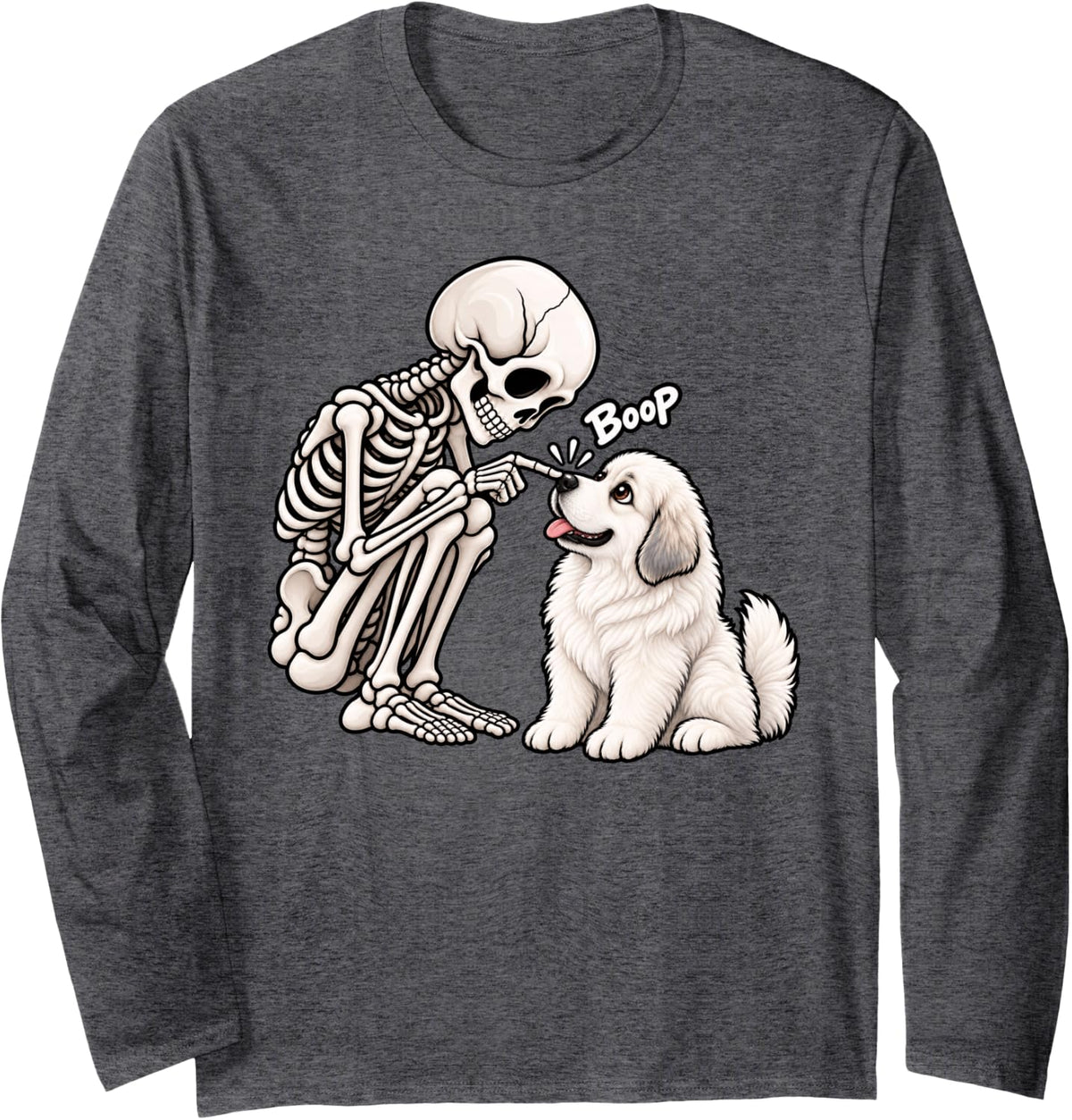 Funny Skeleton Great Pyrenees Boop Halloween Dog Lover Mom Long Sleeve T-Shirt - Adult Unisex Dark Heather Grey