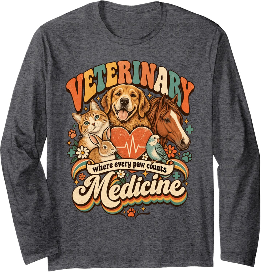 Vet Tech Vet Med Graduate Veterinary Every Paw Medicine Long Sleeve T-Shirt - Adult Unisex Dark Heather Grey