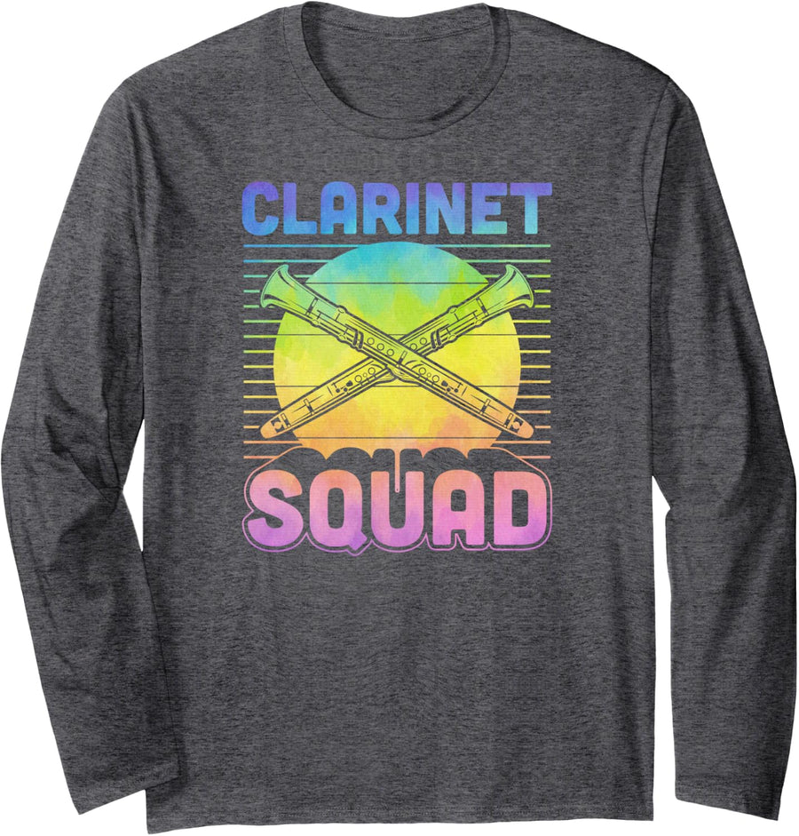 Clarinet Squad Retro Vintage Style Clarinetist Long Sleeve T-Shirt - Adult Unisex Dark Heather Grey