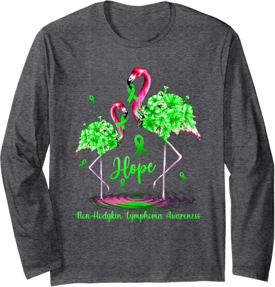 Flamingo Non-Hodgkin Lymphoma Long Sleeve T-Shirt - Adult Unisex Dark Heather Grey