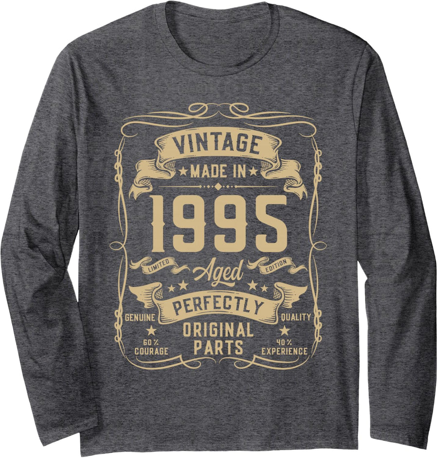 Vintage 1995 31yr 31st Birthday Gifts for Men 31 Years Old Long Sleeve T-Shirt - Adult Unisex Dark Heather Grey