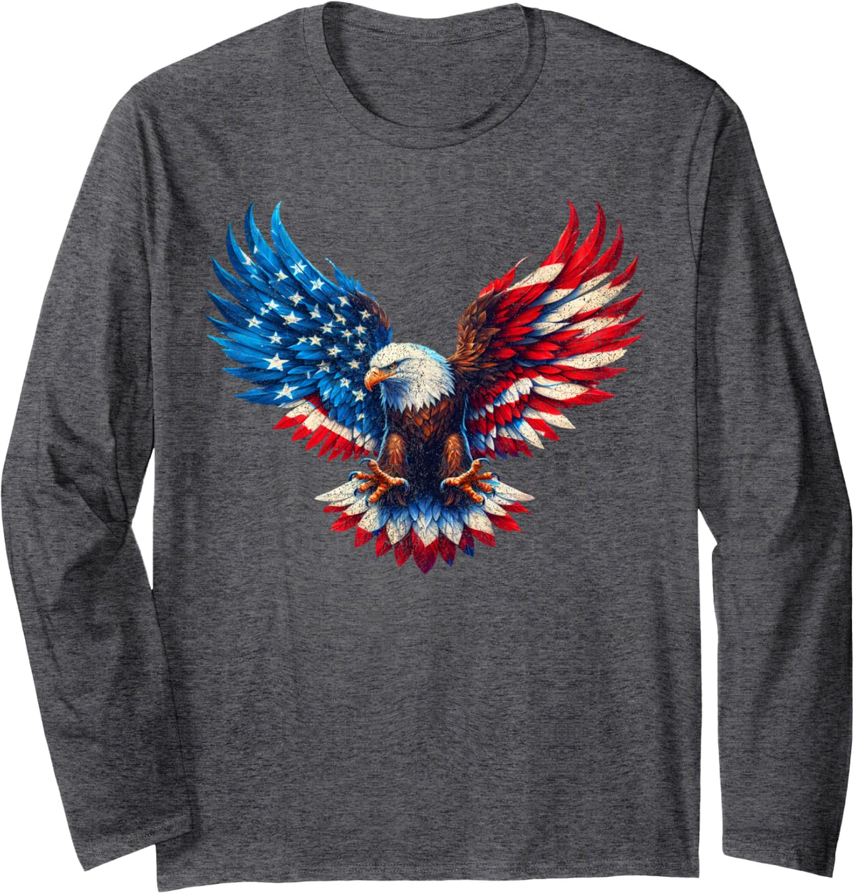 American Flag Bald Eagle Patriotic Eagle 4th of July USA Long Sleeve T-Shirt - Adult Unisex Dark Heather Grey