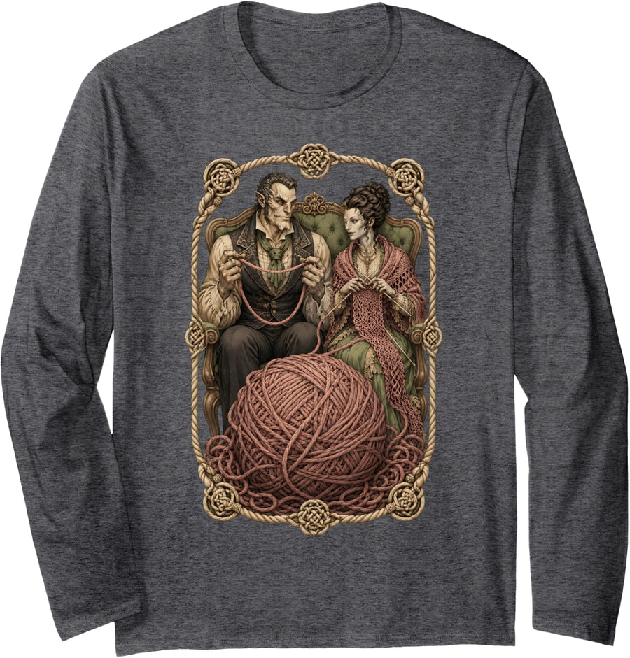 Knitting Funny Fantasy Couple Yarn Lover Humor Fiber Arts Long Sleeve T-Shirt - Adult Unisex Dark Heather Grey