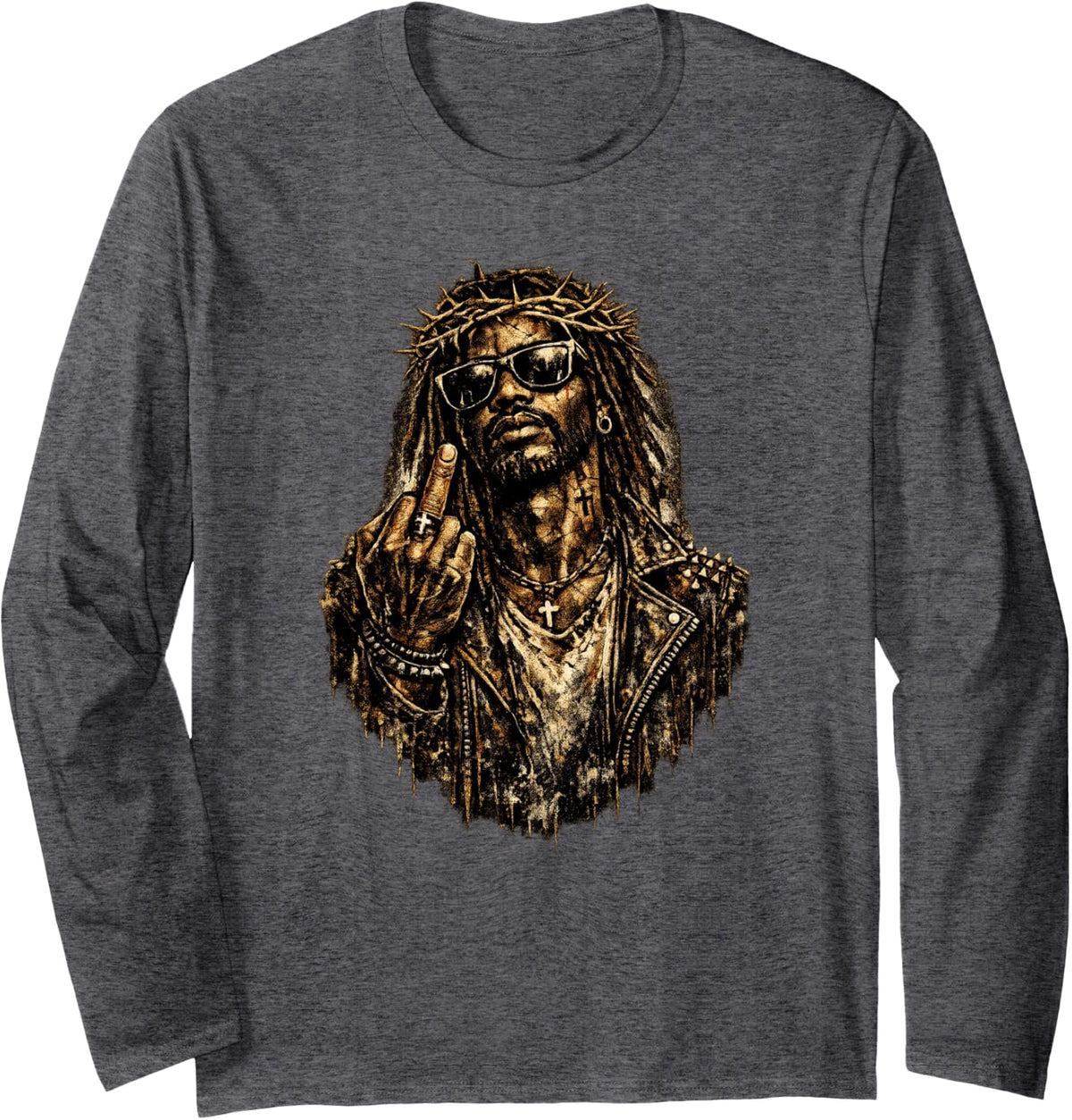 Black Jesus, Christianity, Church, Christ, Jesus Long Sleeve T-Shirt - Adult Unisex Dark Heather Grey