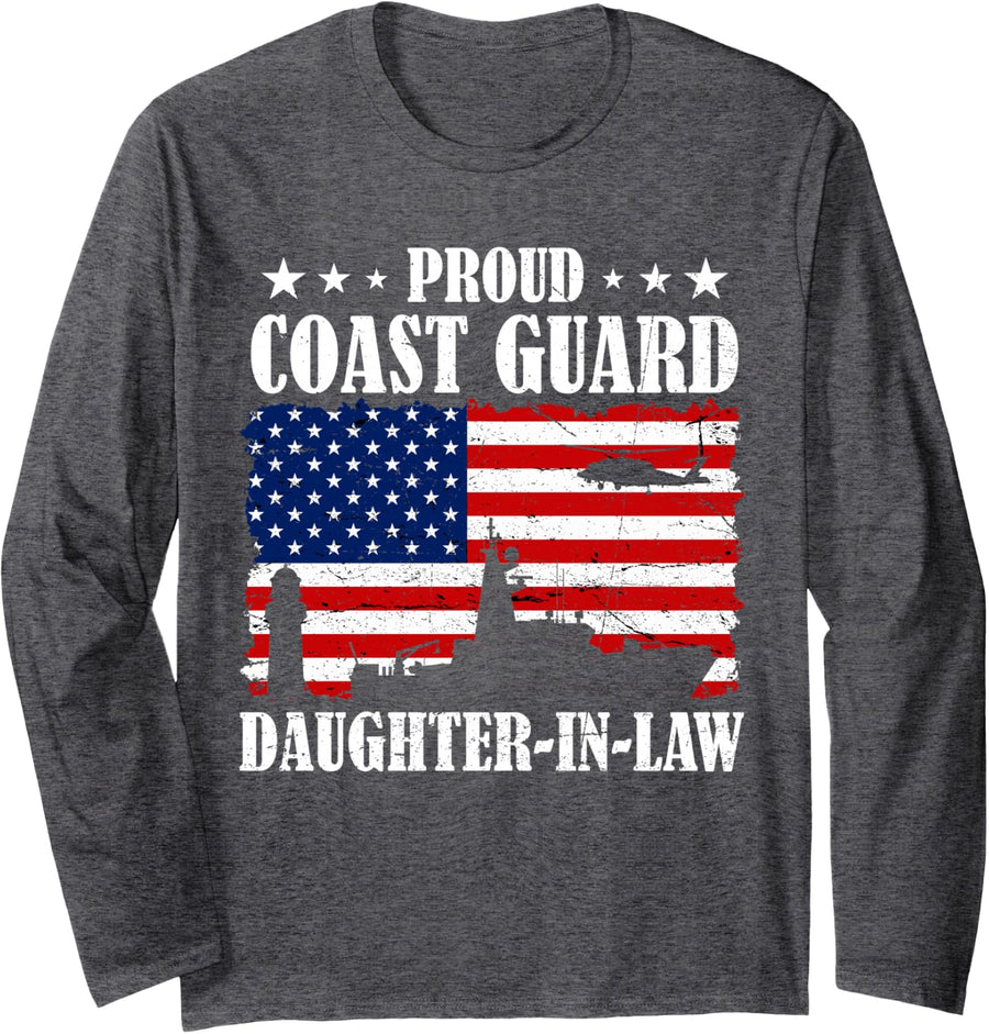 Proud Coast Guard Daughter-in-Law US Coastie Family Matching Long Sleeve T-Shirt - Adult Unisex Dark Heather Grey