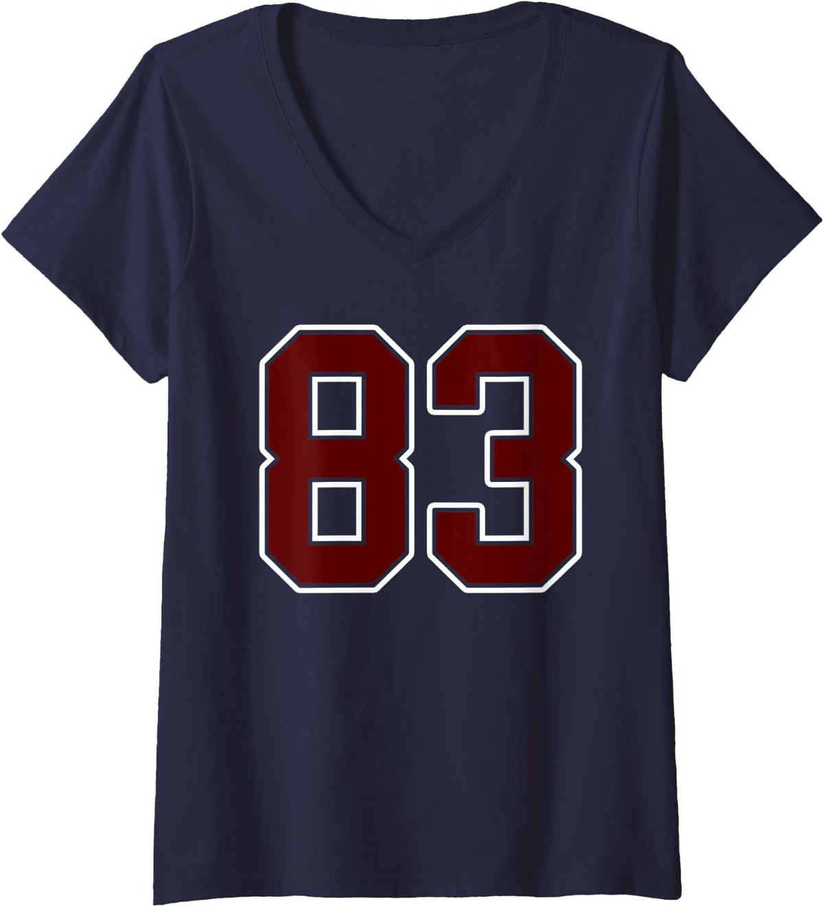 Women's Maroon and White Number 83 Jersey Player Uniform #83 Fan V-Neck T-Shirt - Navy Blue