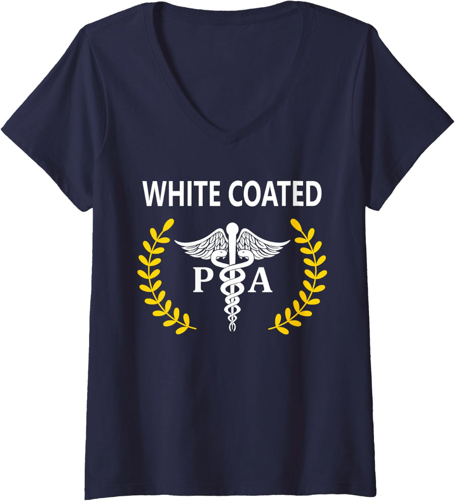 Womens PA Physician Assistant White Coat Ceremony PA School Student V-Neck T-Shirt - Navy Blue