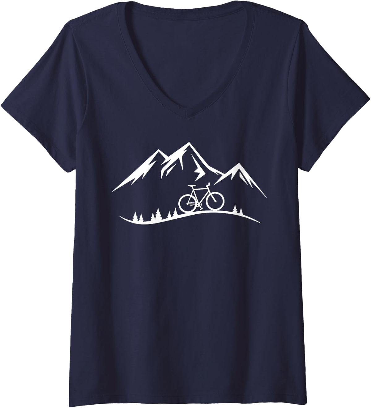 Women's Mountain Bike in the Mountains V-Neck T-Shirt - Navy Blue