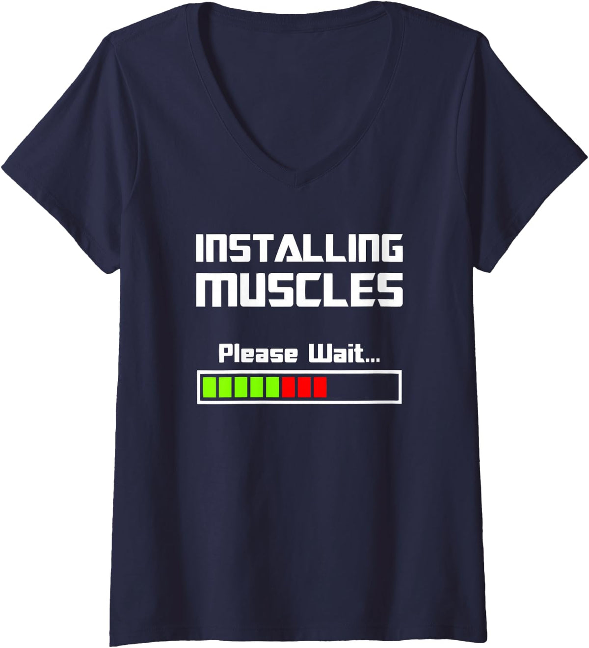 Women's Funny Installing Muscles Loading Bar Gym Fitness Workout V-Neck T-Shirt - Navy Blue