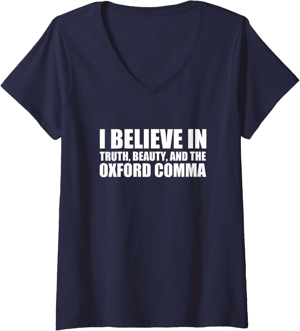 Women's Funny Oxford Comma Grammar Joke V-Neck T-Shirt - Navy Blue