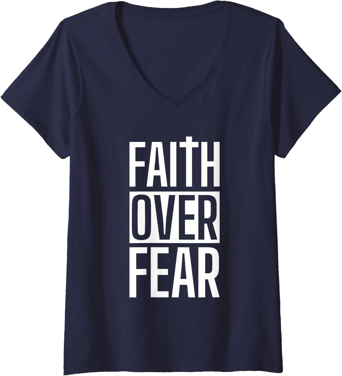 Women's Faith Over Fear - Confirmation V-Neck T-Shirt - Navy Blue