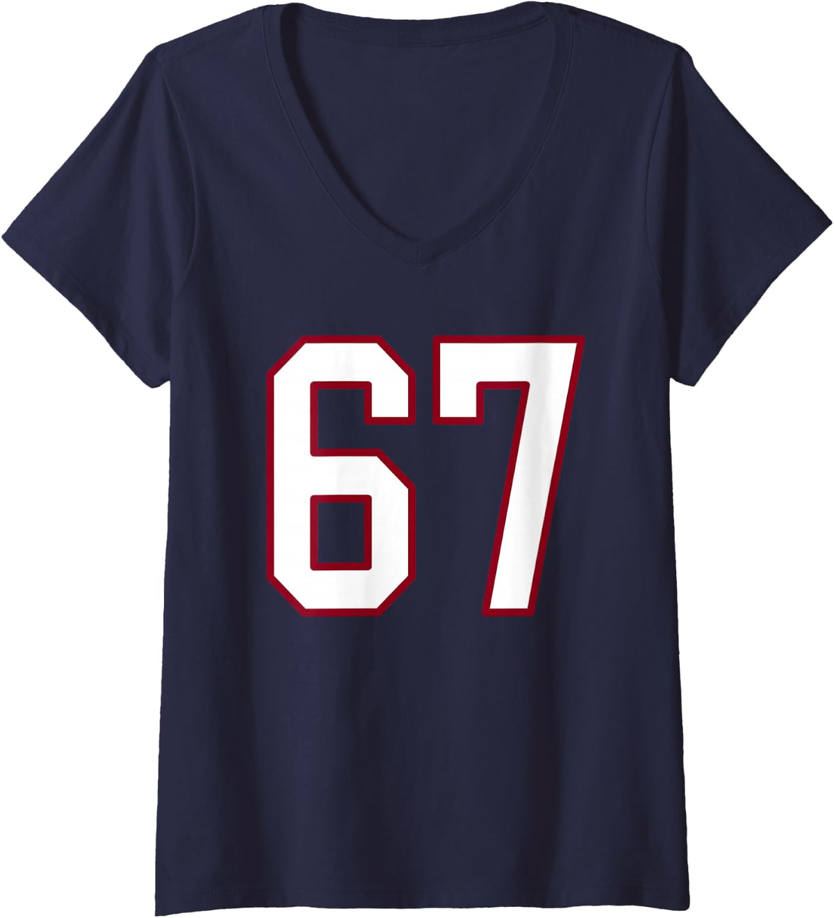 Women's Maroon and White Number 67 Jersey Player Uniform #67 V-Neck T-Shirt - Navy Blue