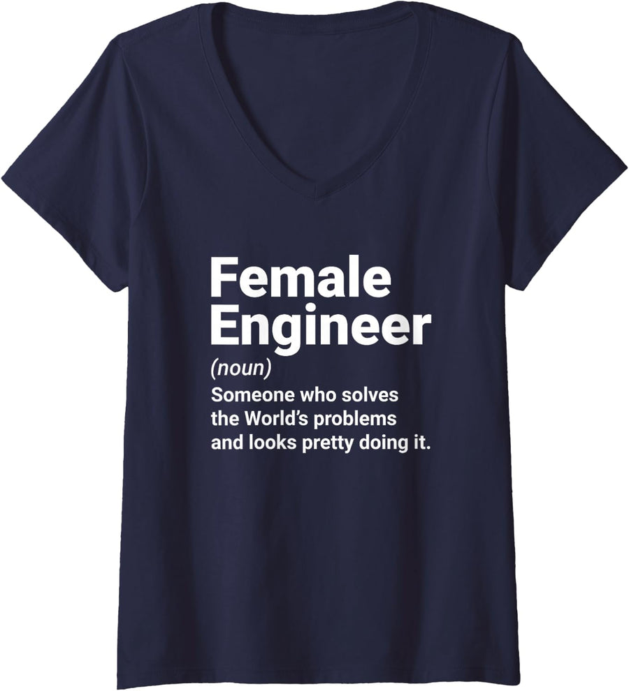 Womens Female Engineer Definition for Engineering Student V-Neck T-Shirt - Navy Blue