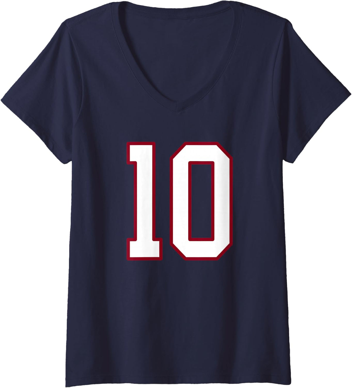 Women's Maroon and White Number 10 Jersey Player Uniform #10 V-Neck T-Shirt - Navy Blue
