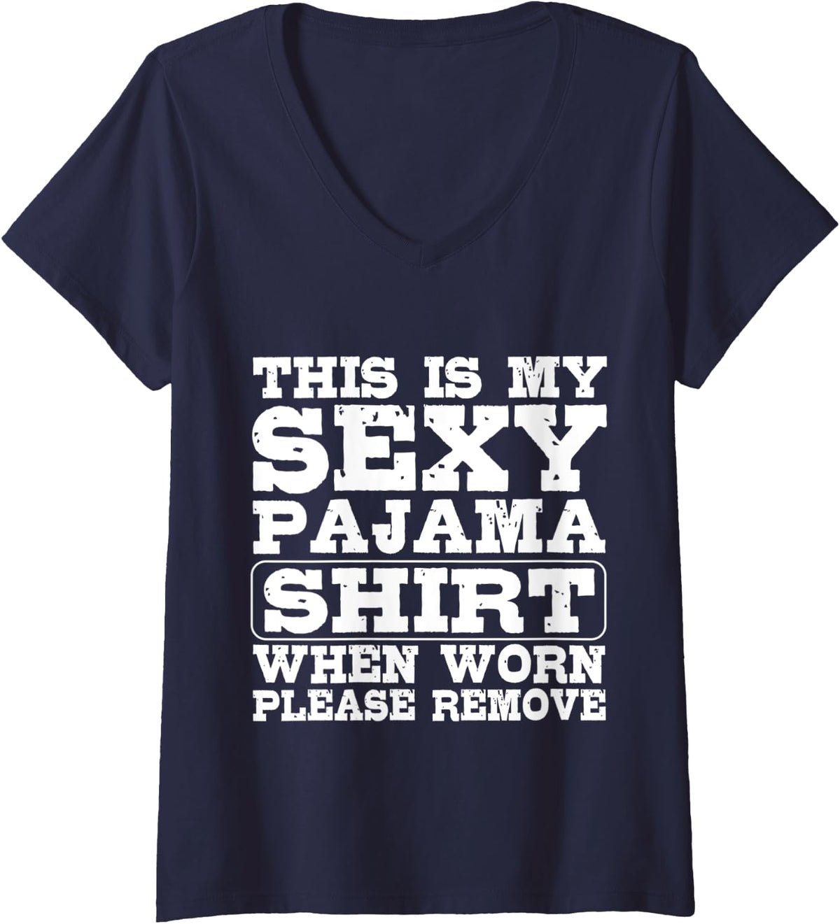 Womens Kinky Sexy Pyjama Pajama Outfit Naughty Boyfriend Girlfriend V-Neck T-Shirt - Navy Blue
