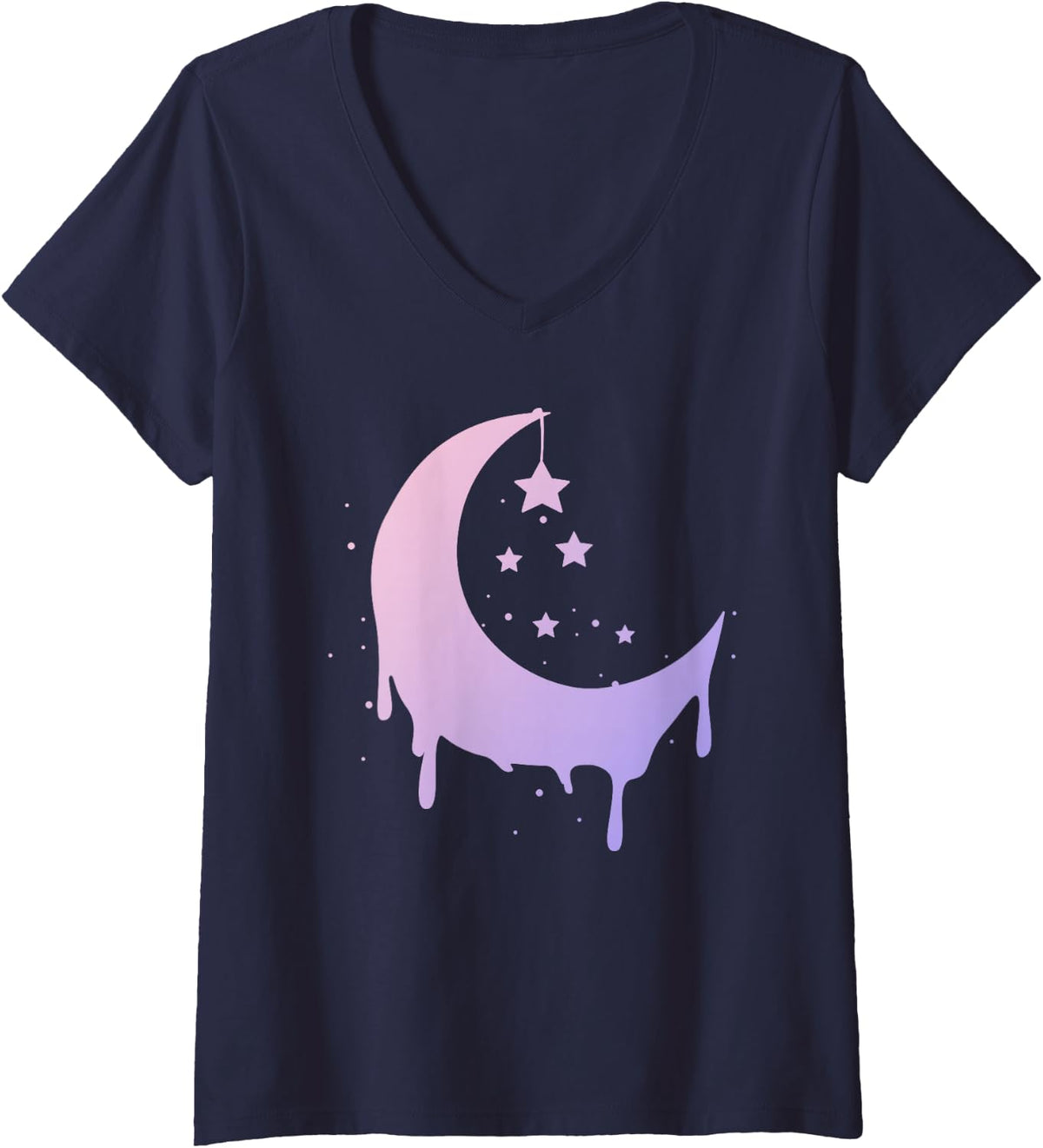 Women's Pastel Moon Goth Vaporwave V-Neck T-Shirt - Navy Blue
