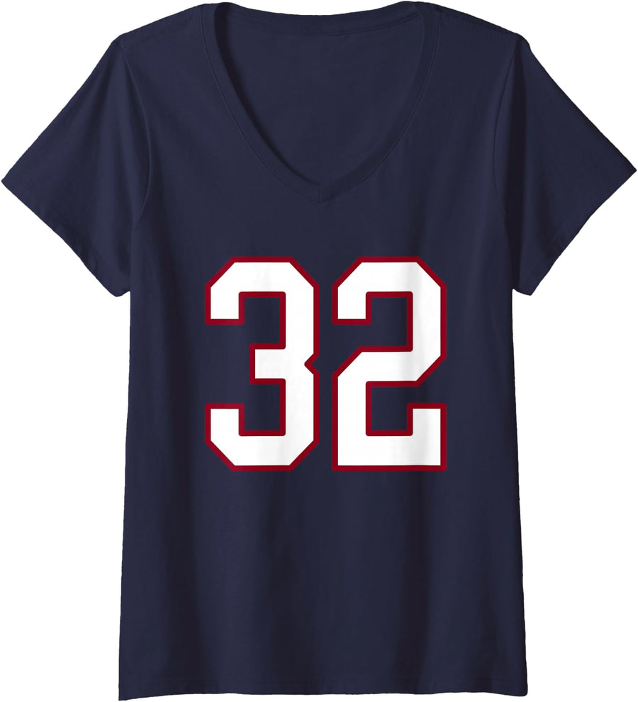 Women's Maroon and White Number 32 Jersey Player Uniform #32 V-Neck T-Shirt - Navy Blue