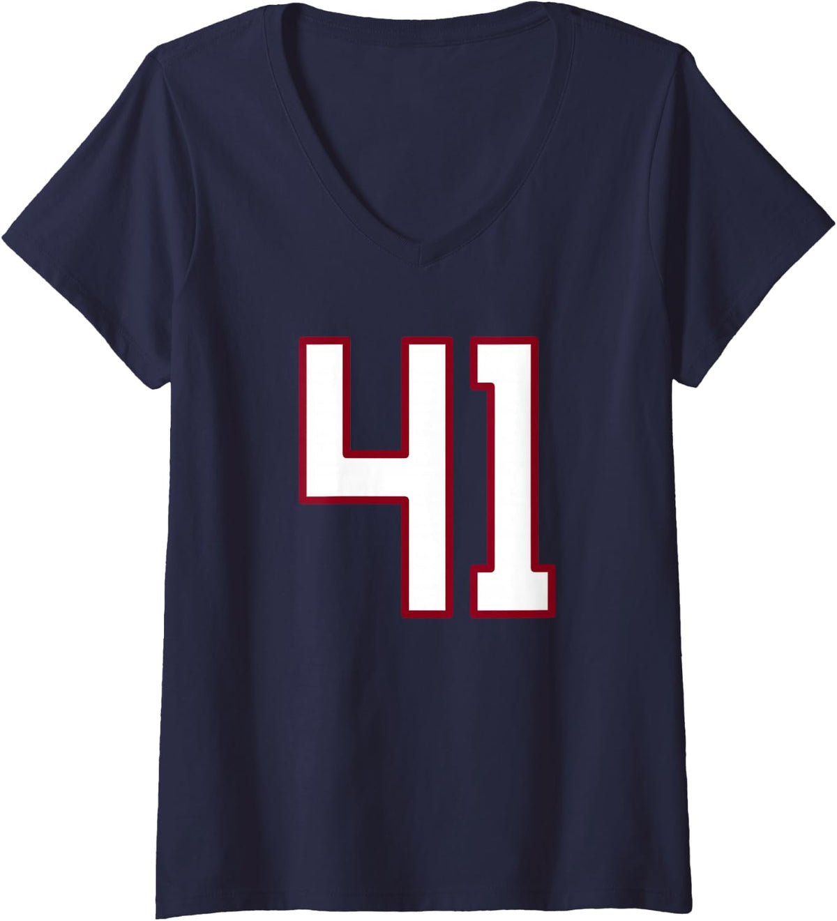 Women's Maroon and White Number 41 Jersey Player Uniform #41 V-Neck T-Shirt - Navy Blue