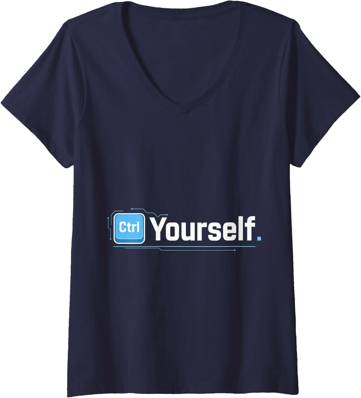 Women's Ctrl Yourself Coding Programmer Keyboard Jokes V-Neck T-Shirt - Navy Blue