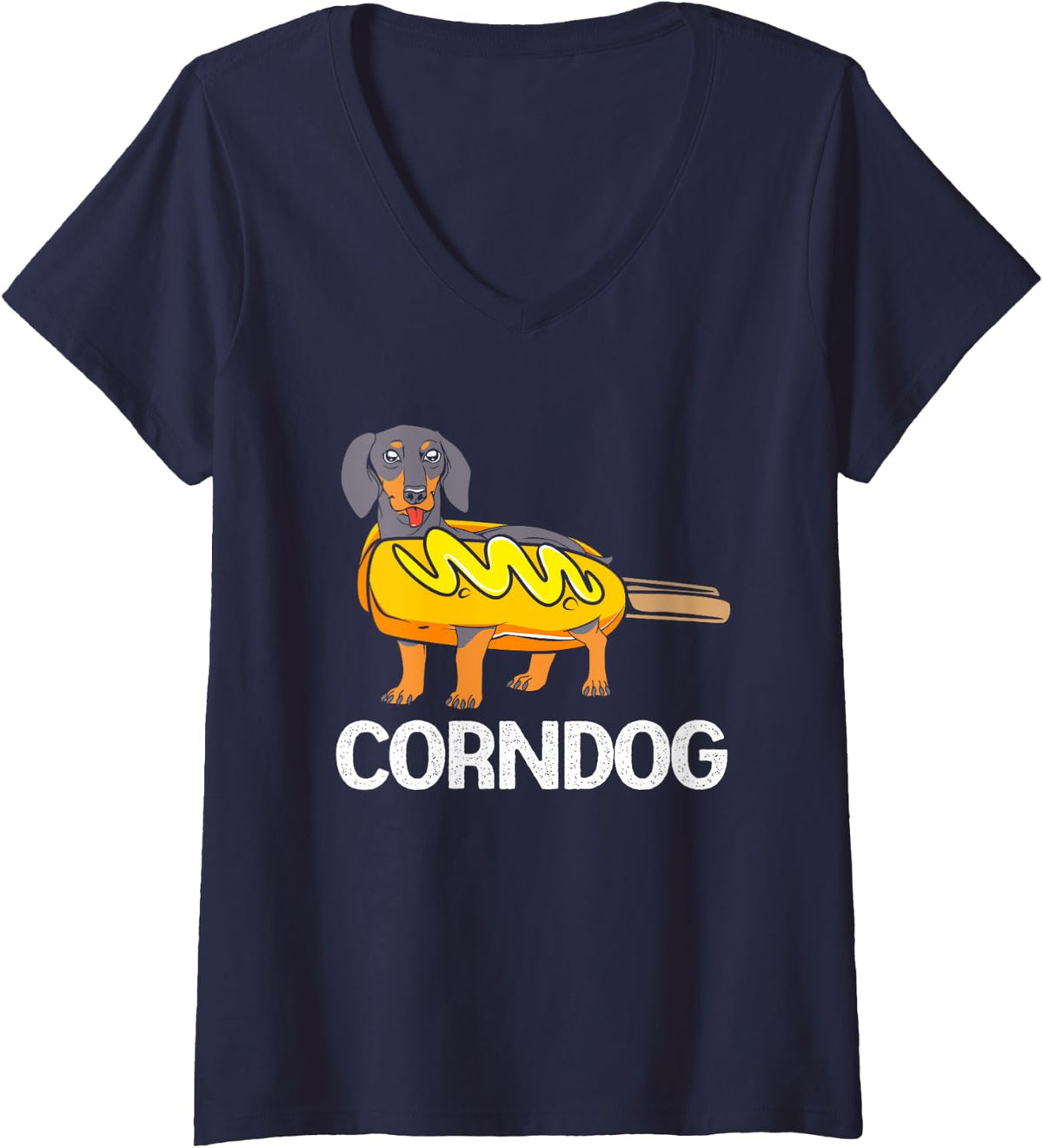 Funny Dachshund Corn Dog Wiener Dog V-Neck T-Shirt - Navy Blue