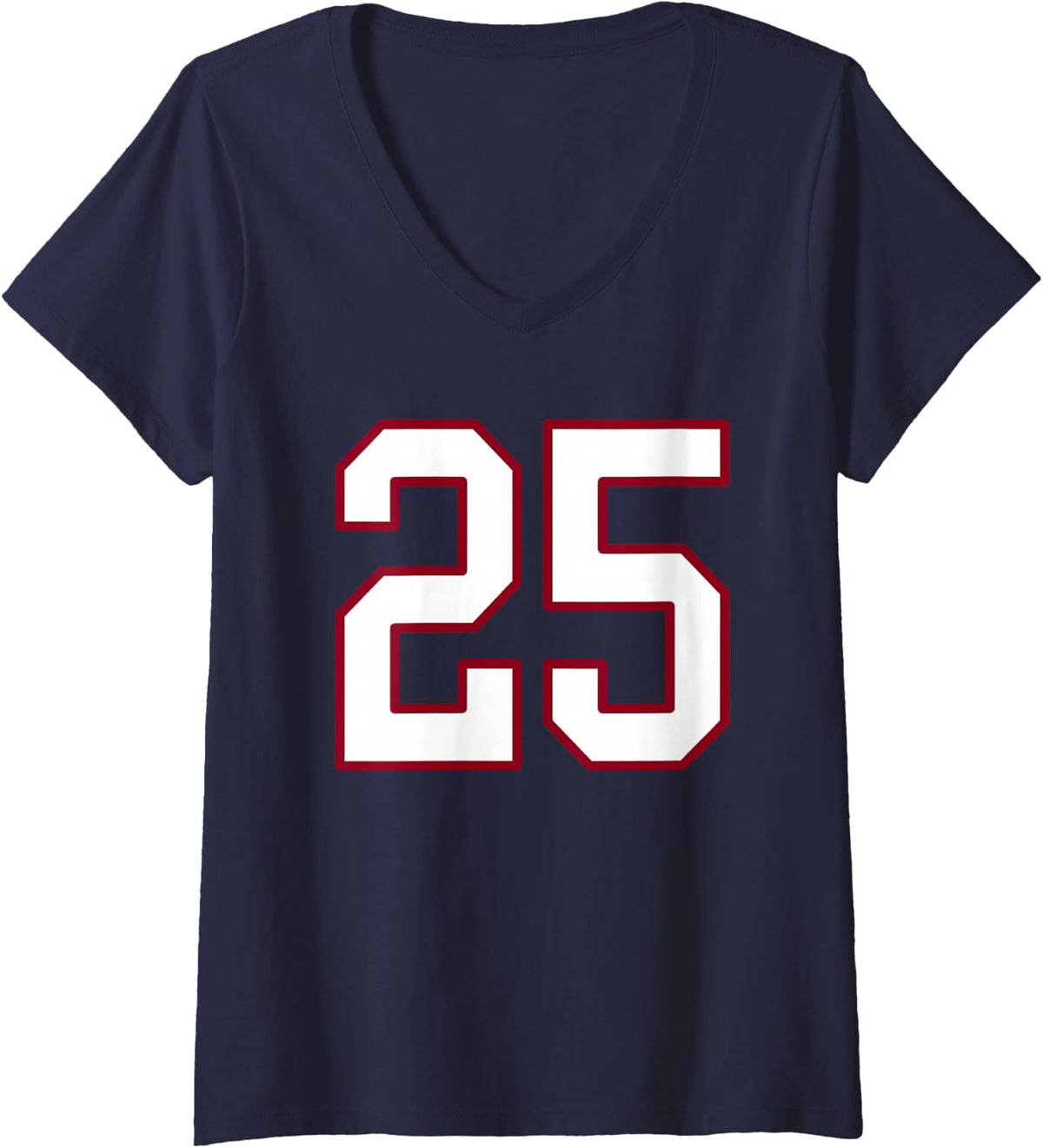 Women's Maroon and White Number 25 Jersey Player Uniform #25 V-Neck T-Shirt - Navy Blue