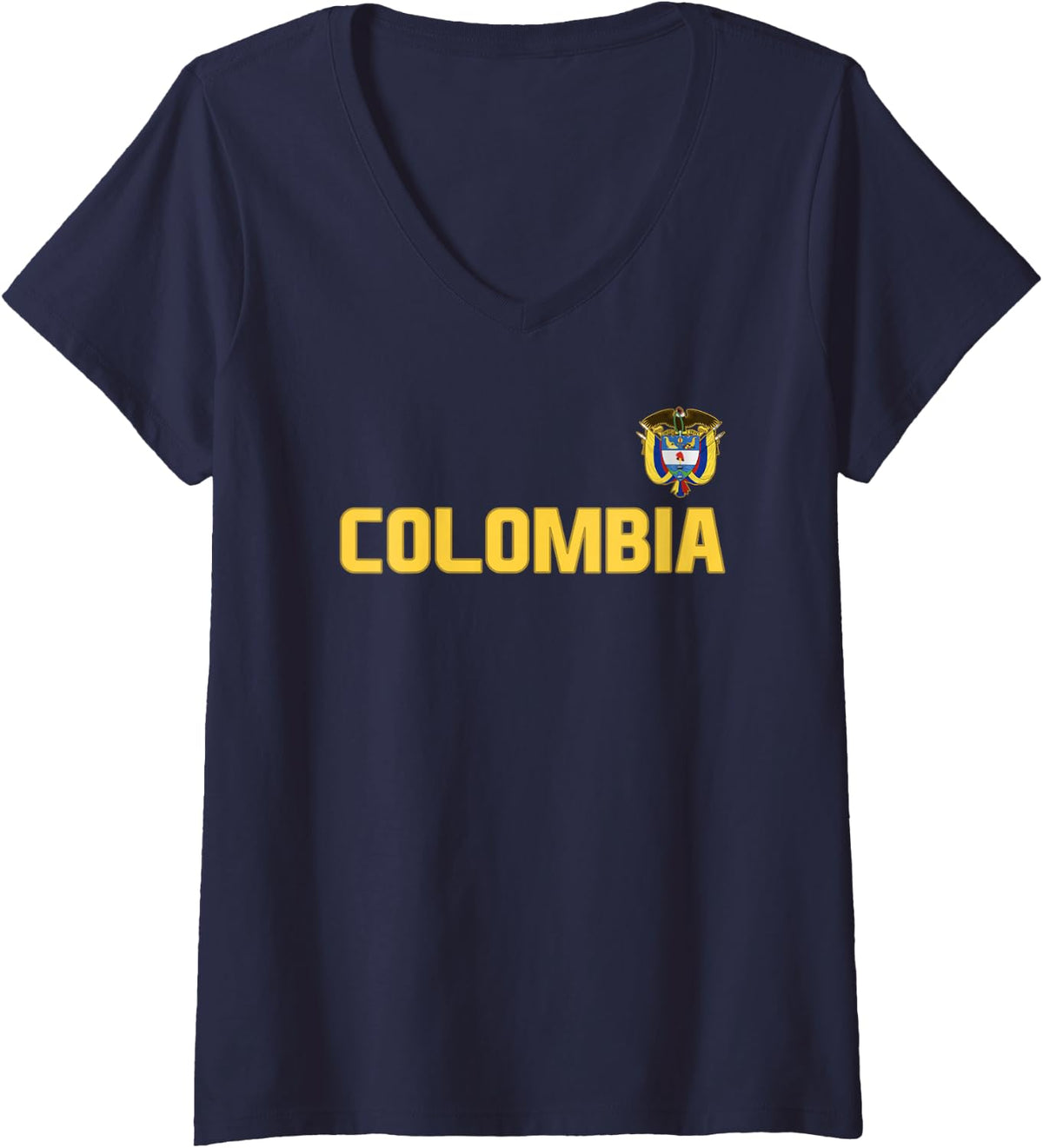 Women's Colombia Flag Colombian Pride International Country V-Neck T-Shirt - Navy Blue