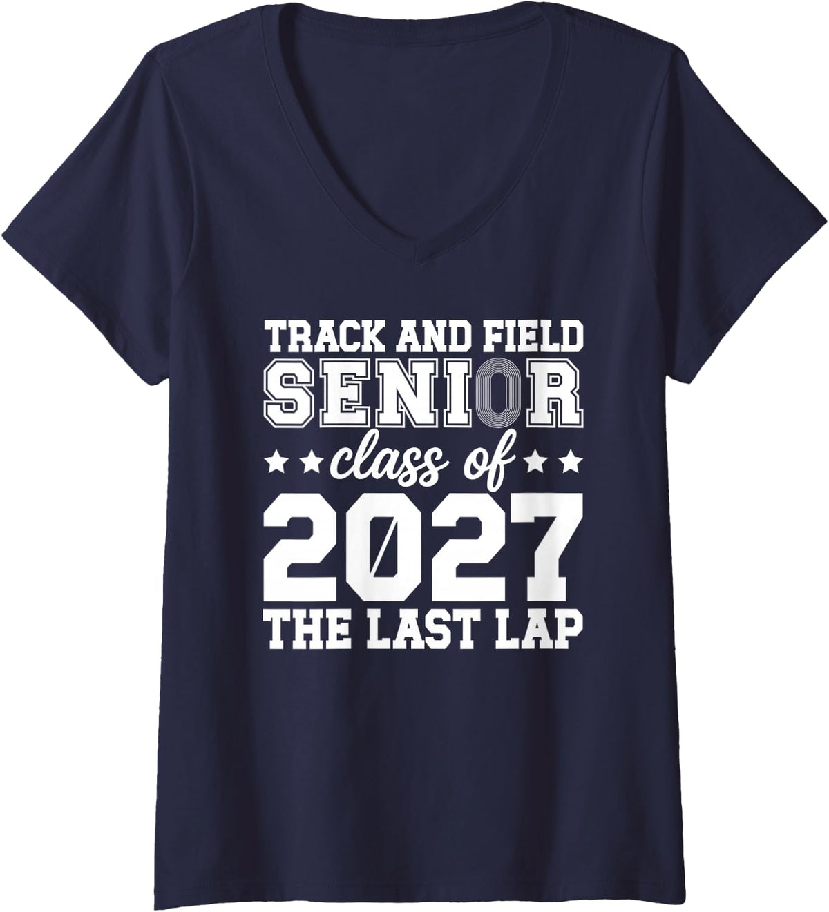 Women's Track and Field Senior 2027 Class of 2027 The Last Lap V-Neck T-Shirt - Navy Blue