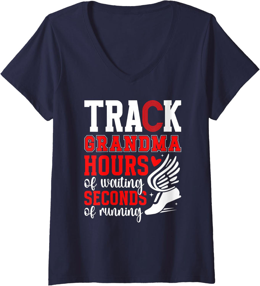 Women's Track Grandma Funny Track and Field Grandma V-Neck T-Shirt - Navy Blue