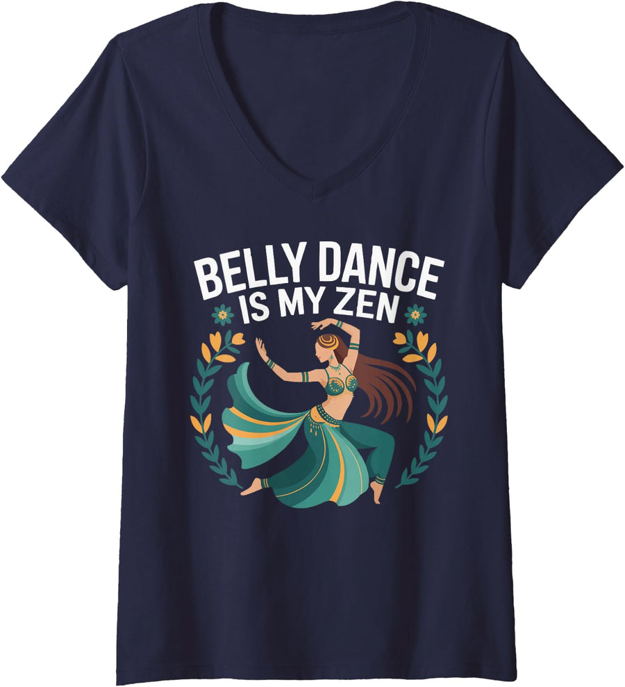 Women's Belly Dancing Shimmy Belly Dance Lover Belly Dancer V-Neck T-Shirt - Navy Blue