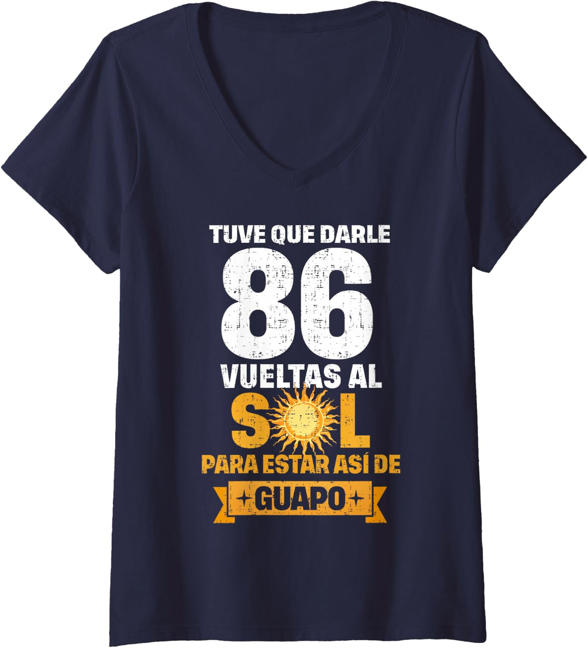Women's 86th Birthday Gift for Men in Spanish Regalo cumpleanos 86 V-Neck T-Shirt - Navy Blue