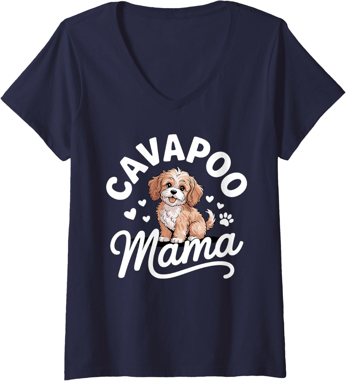 Women's Best Cavapoo Mom Art for Women Cavapoo Lover Cavoodle Owner V-Neck T-Shirt - Navy Blue