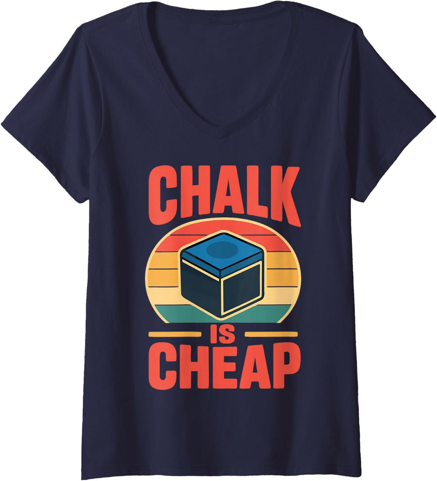 Women's Pool Player Pun Chalk Billiards V-Neck T-Shirt - Navy Blue