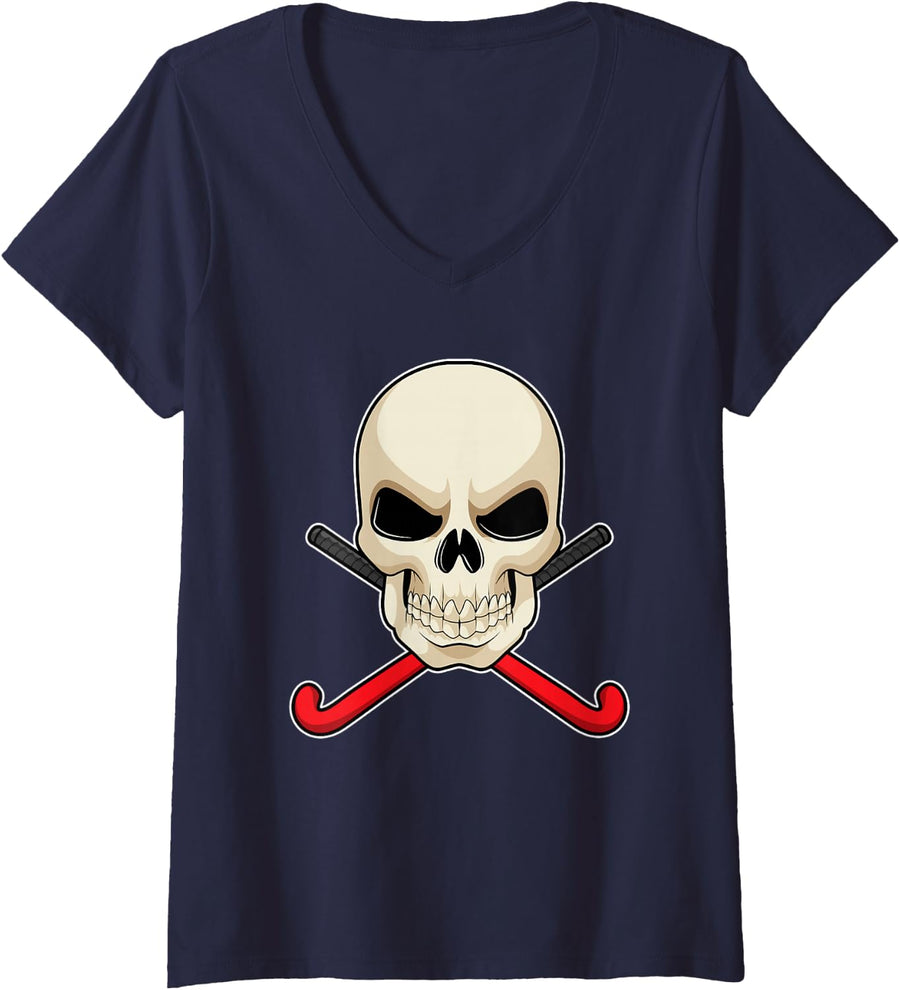 Womens Field hockey Field hockey stick Sports V-Neck T-Shirt - Navy Blue