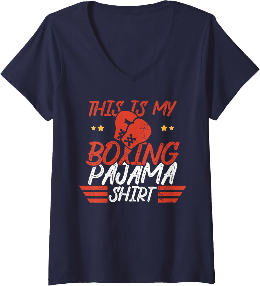 Women's This is My Boxing Pajama Boxing Trainer Boxing Gym Boxer Box V-Neck T-Shirt - Navy Blue