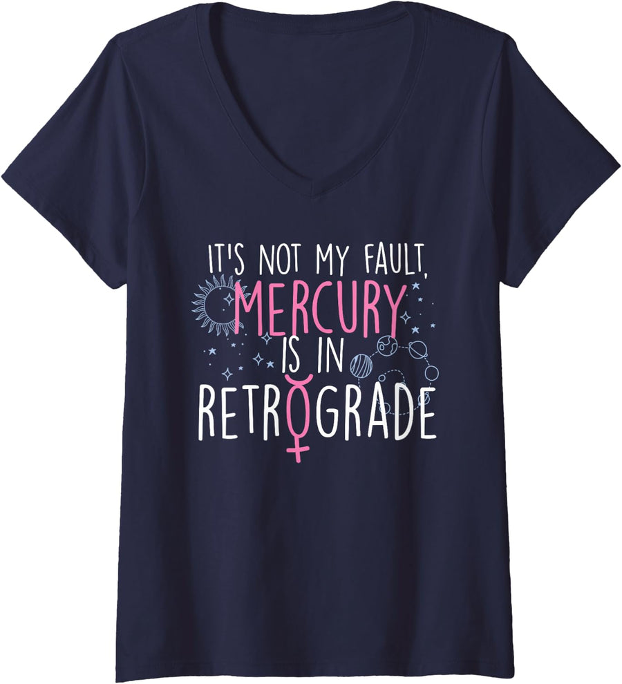 Women's Funny Mercury In Retrograde Astrology V-Neck T-Shirt - Navy Blue