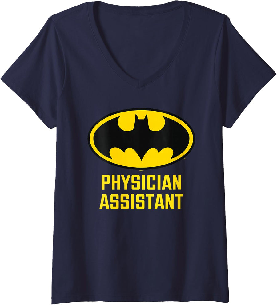 Women's Batman Bat Physician Assistant V-Neck T-Shirt - Navy Blue
