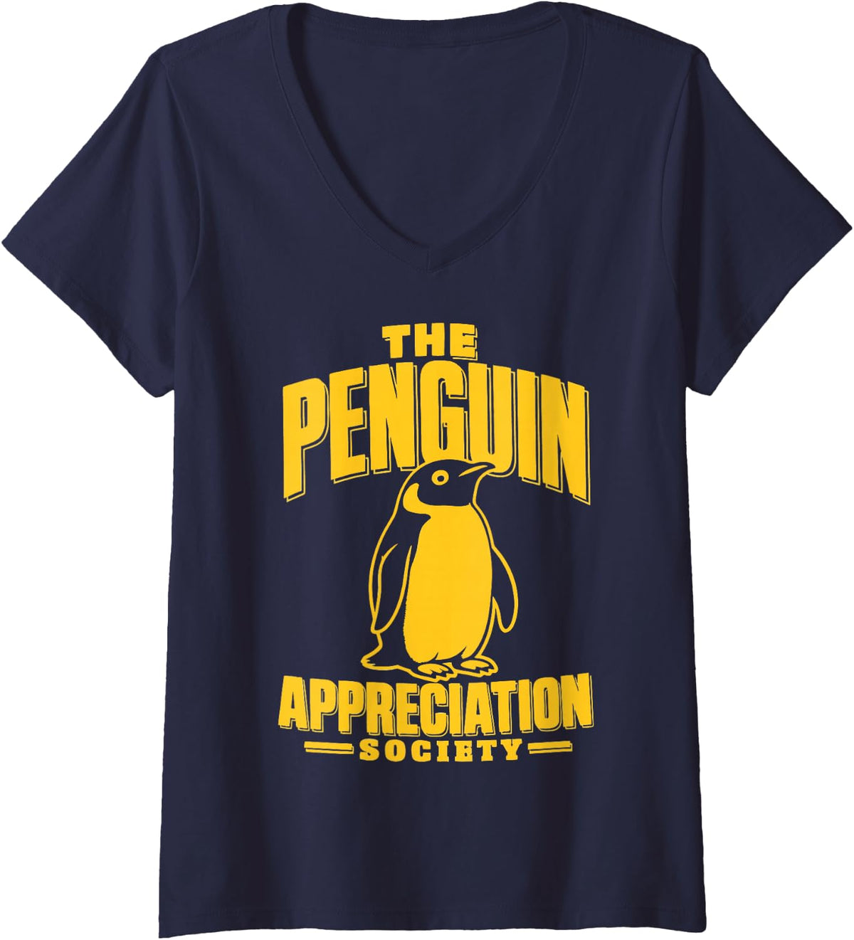 Women's Grtaphic Penguin Lover Humor Penguins V-Neck T-Shirt - Navy Blue