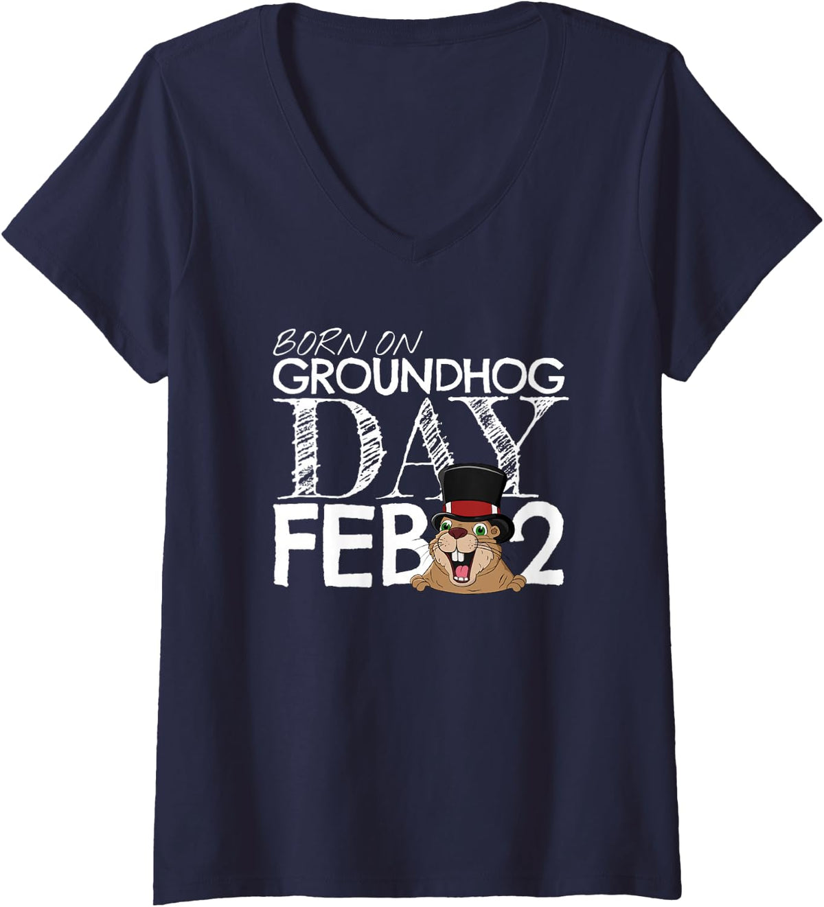 Women's Punxsy Phil's Groundhog Day February 2nd Boys Girls Birthday V-Neck T-Shirt - Navy Blue