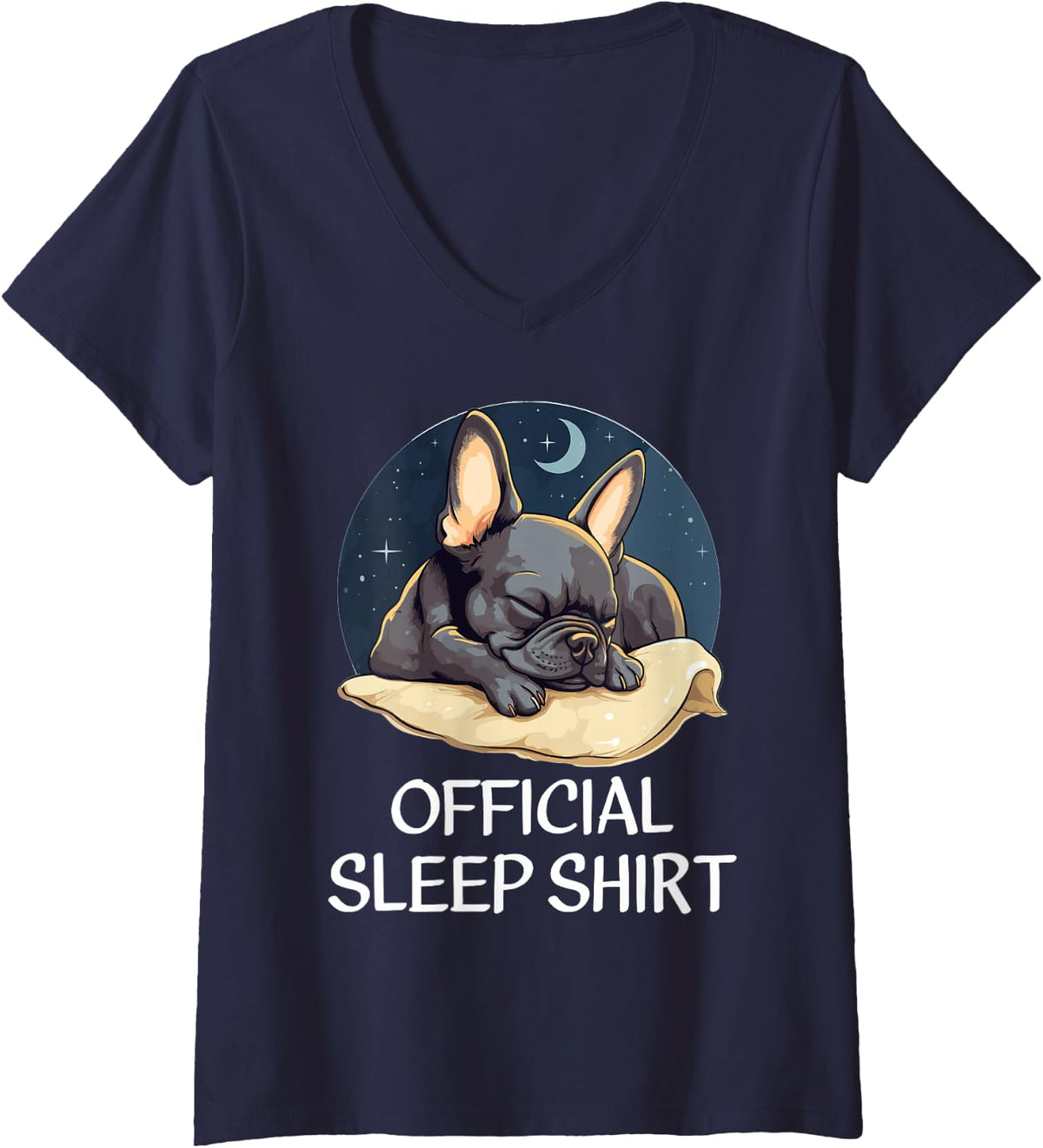 Womens Official French Bulldog Sleep Shirt for Frenchie Lover V-Neck T-Shirt - Navy Blue