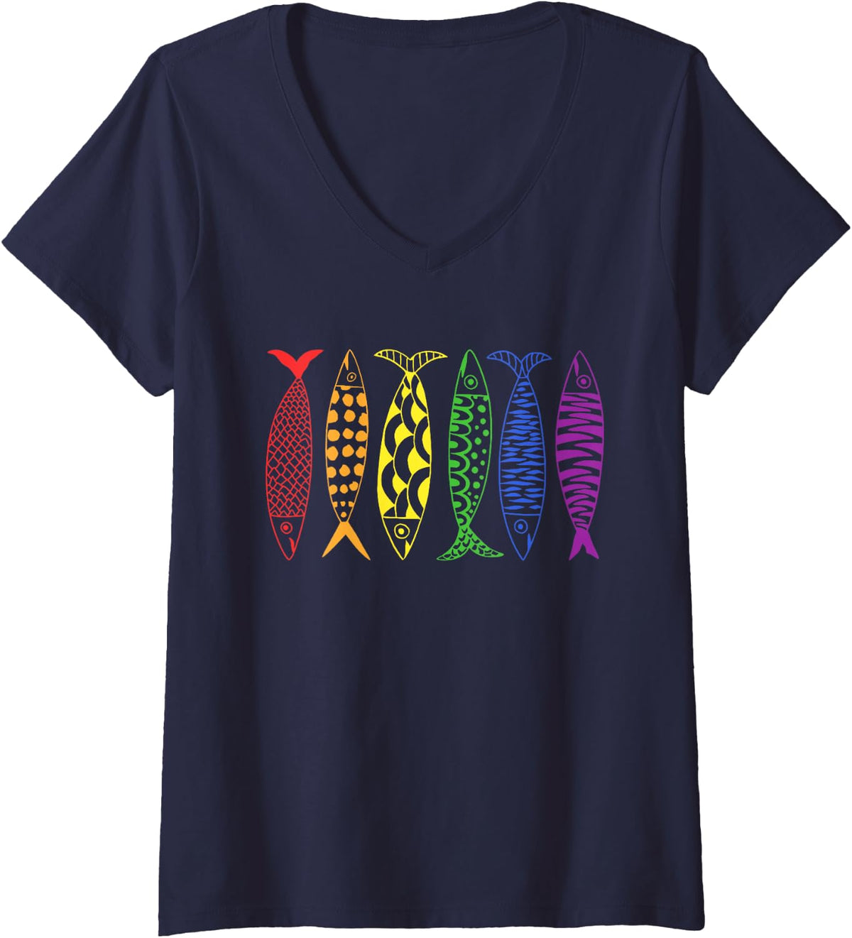 Women's Lesbian Sardines Pride Month Transgender LGBTQ V-Neck T-Shirt - Navy Blue