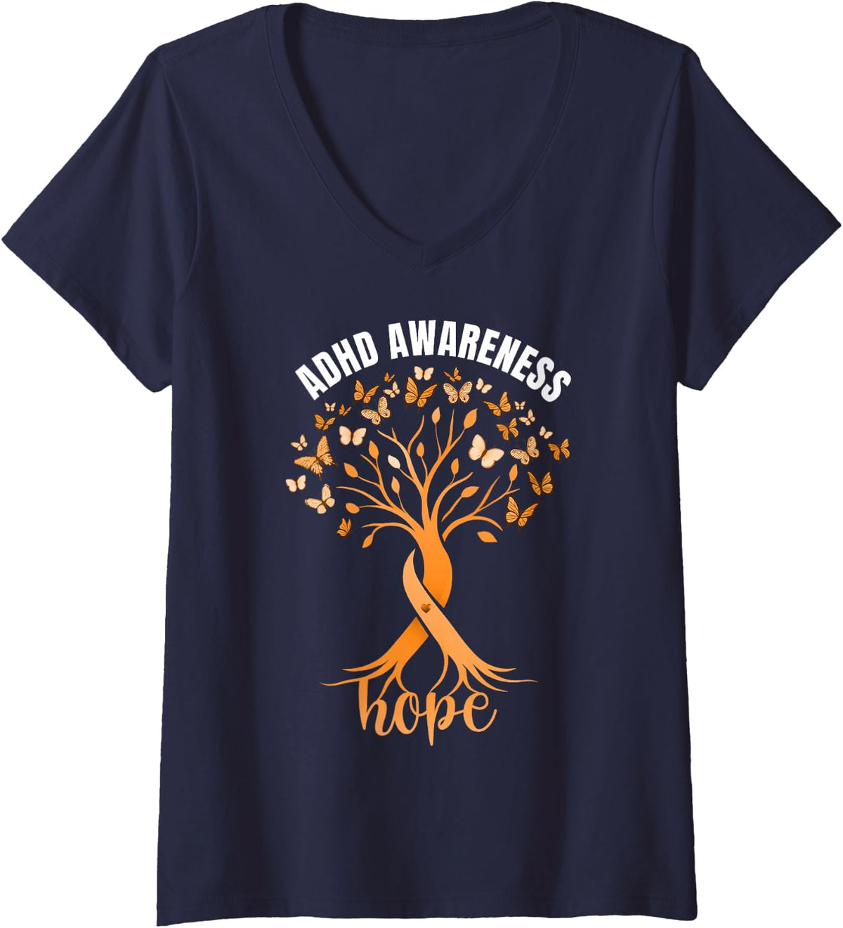 Women's ADHD Awareness Hope Butterfly Brain Neurodiversity Pride V-Neck T-Shirt - Navy Blue