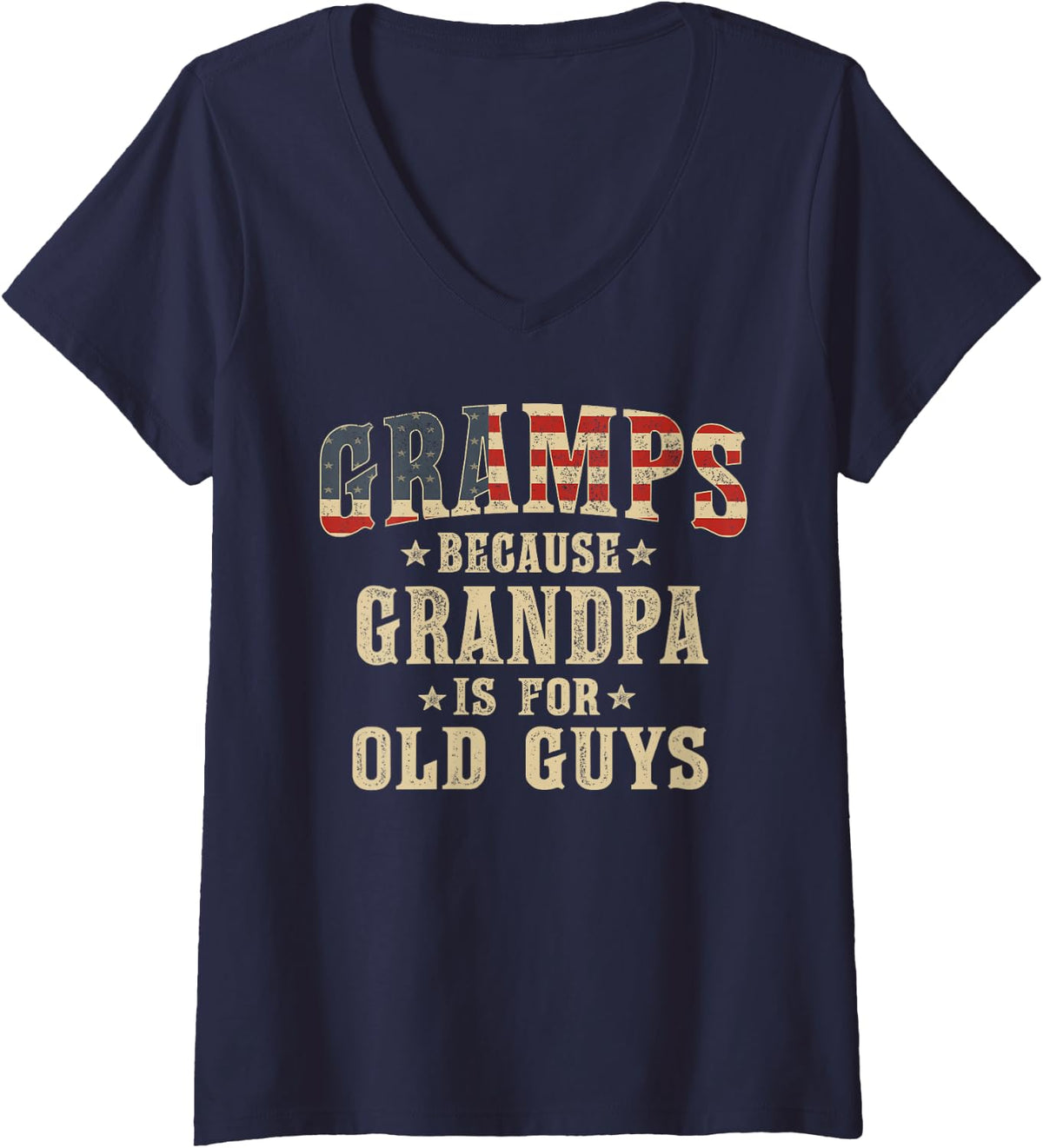 Women's Gramps Because Grandpa is for Old Guys Vintage USA Flag V-Neck T-Shirt - Navy Blue