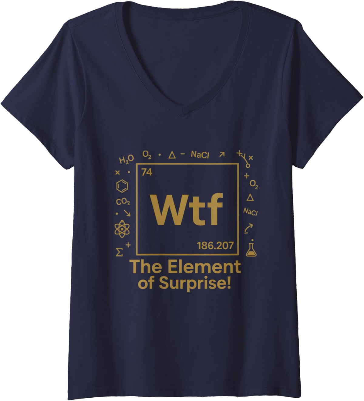 Women's The Element of Surprise Funny Science Chemistry Element V-Neck T-Shirt - Navy Blue