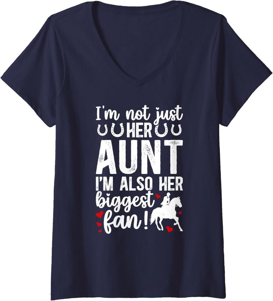 Women's Biggest Fan Horse Show Aunt Equestrian Auntie V-Neck T-Shirt - Navy Blue