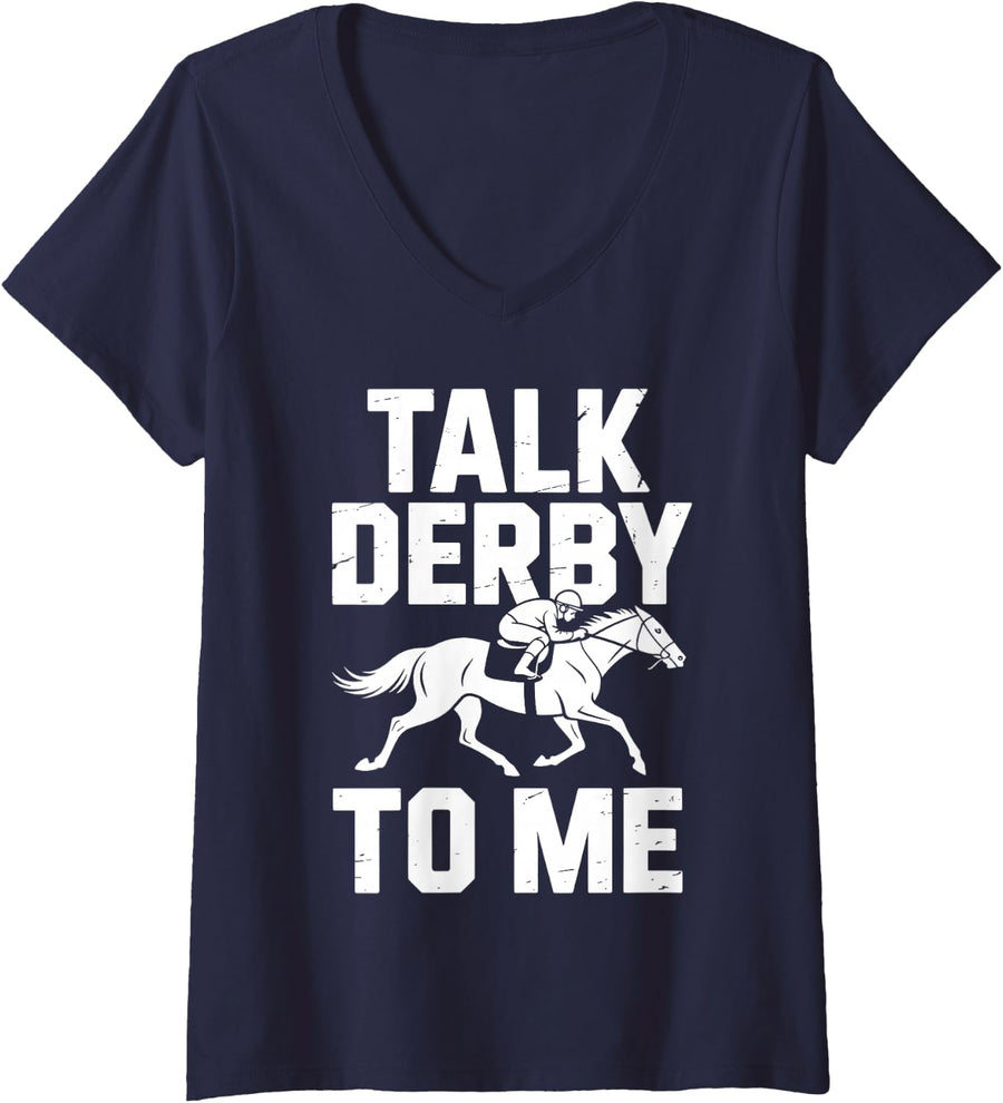 Women's Cool Horse Racing Art for Men Women Jockey Horse Racer V-Neck T-Shirt - Navy Blue