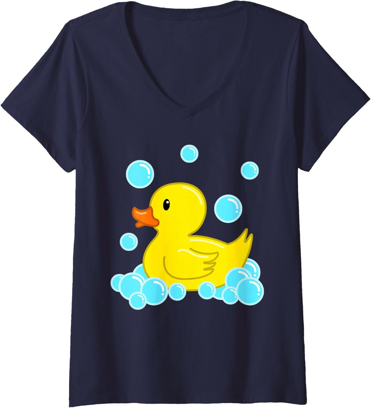 Womens Cute Yellow Duck | Duckie Bath Toys | Rubber Ducky V-Neck T-Shirt - Navy Blue