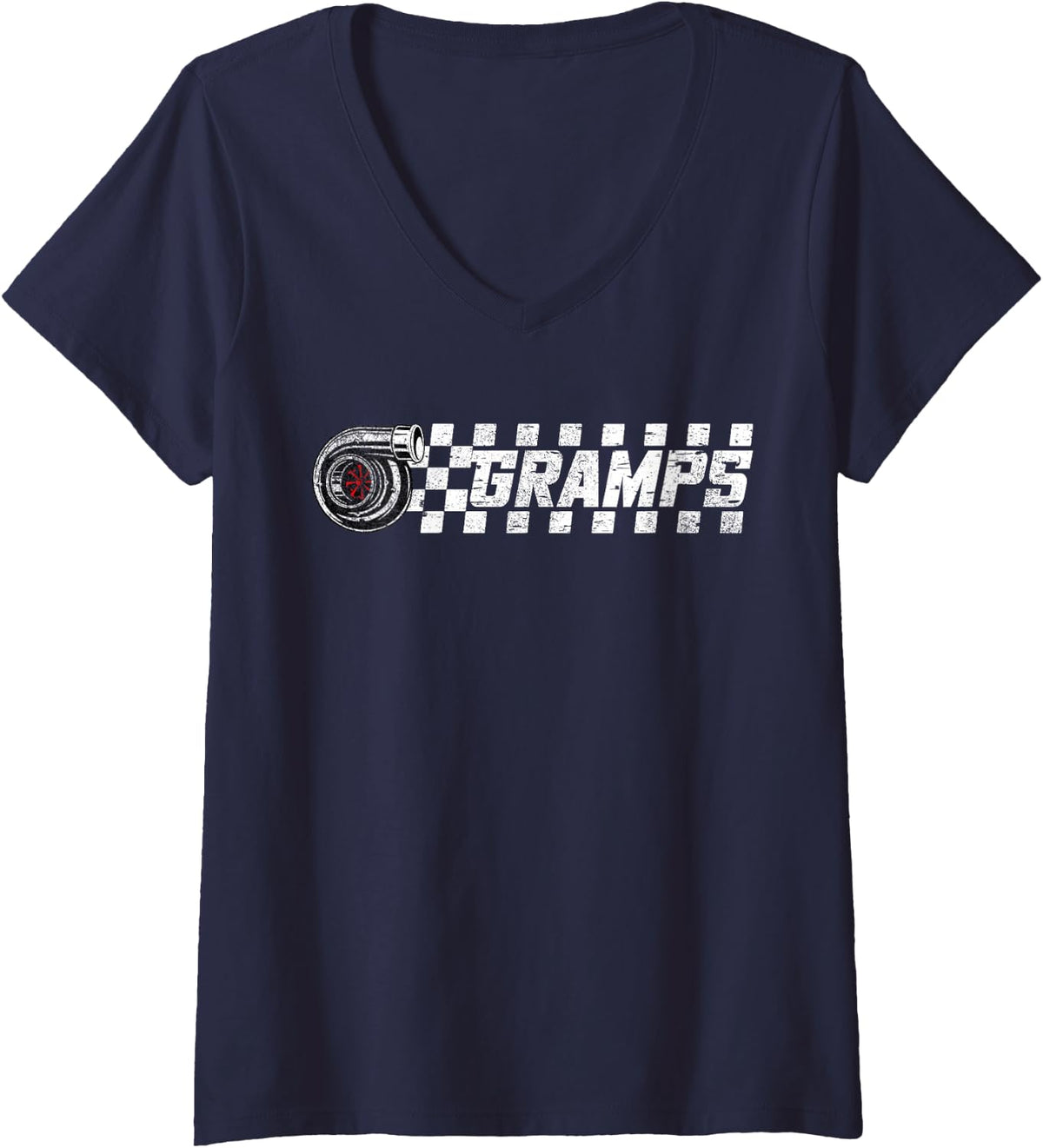Women's Birthday Party Matching Family Pit Crew Race Car Gramps V-Neck T-Shirt - Navy Blue