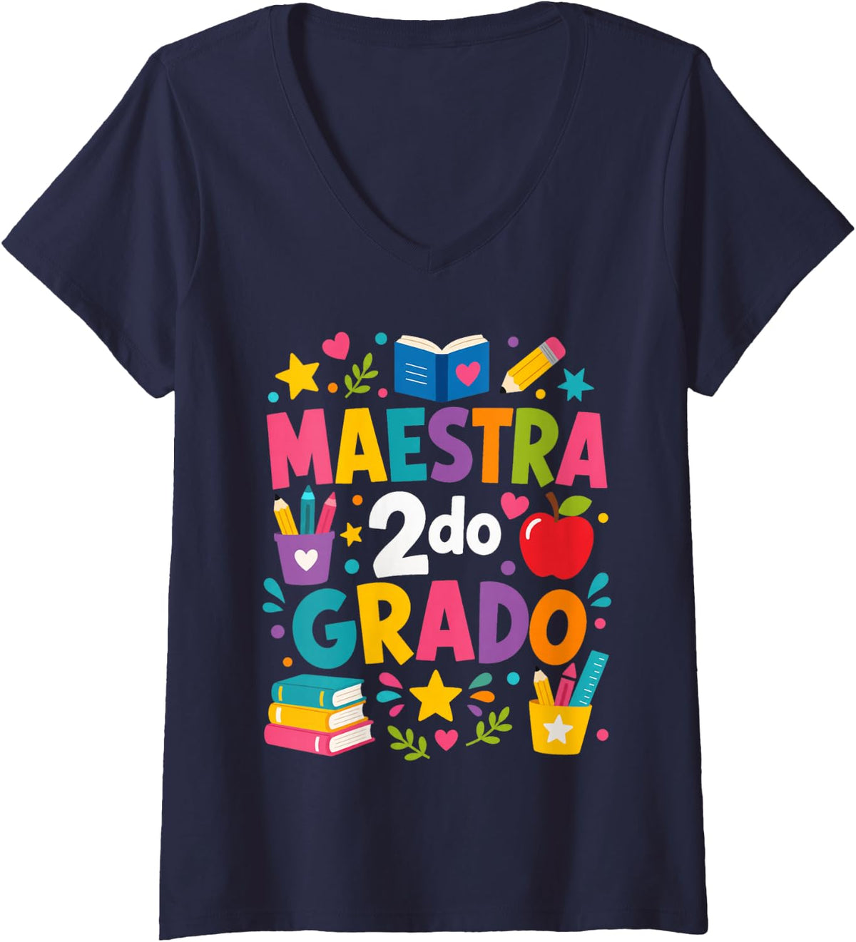 Women's Maestra Bilingue Segundo Grado 2nd Grade Teacher V-Neck T-Shirt - Navy Blue